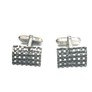 Vintage European 835 Silver Cufflinks—Mid-Century Brutalist Abstract Grid Design